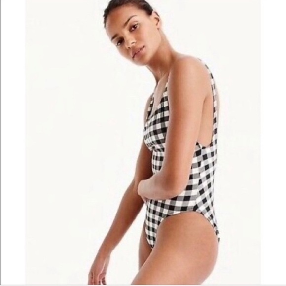 NEW J. Crew Scoopback One Piece Swimsuit Oversized Matte Gingham Plaid 8 NWT - Picture 1 of 14